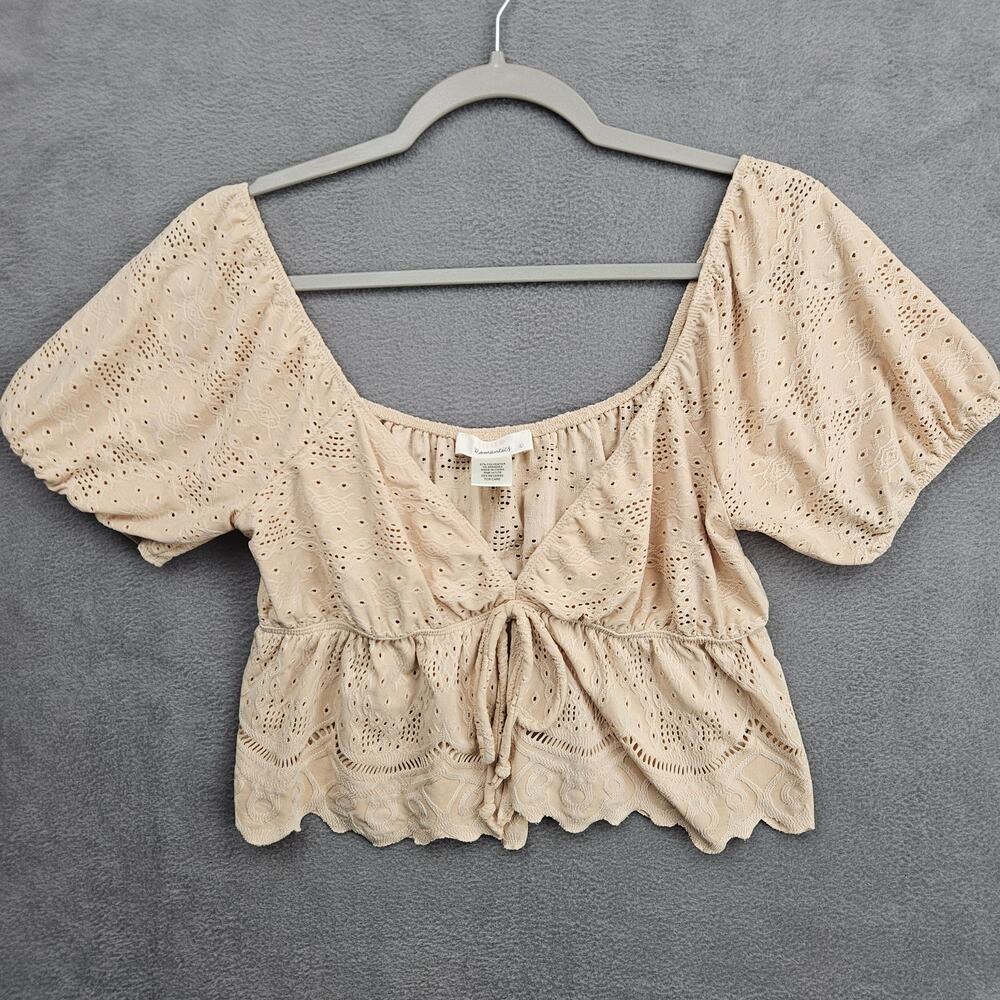 Urban Romantics Eyelet Lace Crop Top Front Tie Cottagecore Coquette Boho Size L